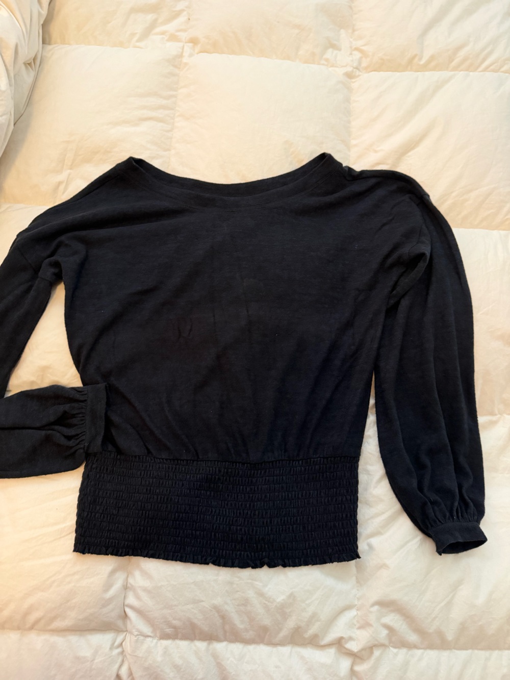 Abercrombie & Fitch Black Crewneck Sweater with Smocked Waist